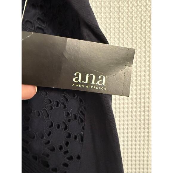 A.N.A. NWT Women's S Boho Embroidered Sheer Eyelet Sleeveless Black Tank Top - Picture 9 of 11